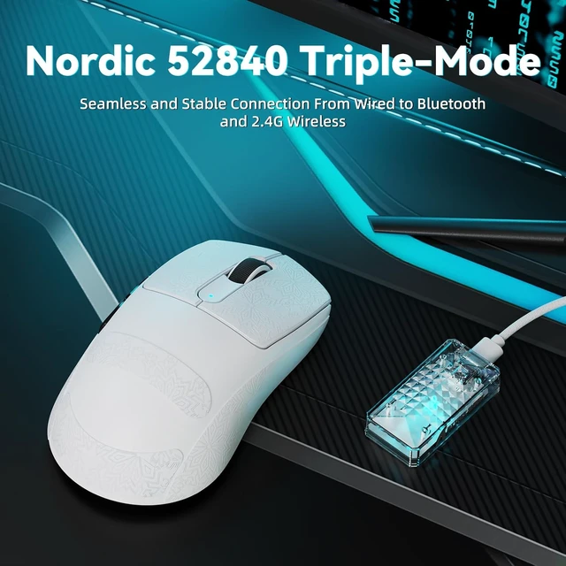 Alt view image 6 of 7 - V5 Wireless Gaming Mouse with 42000 DPI -PAW3950 MAX Sensor -55g Ultra-Lightweight-Nordic 52840 MCU,Wired/BT/2.4GHz Wirelss Programmable Mouse for PC/Mac (White Sticker)