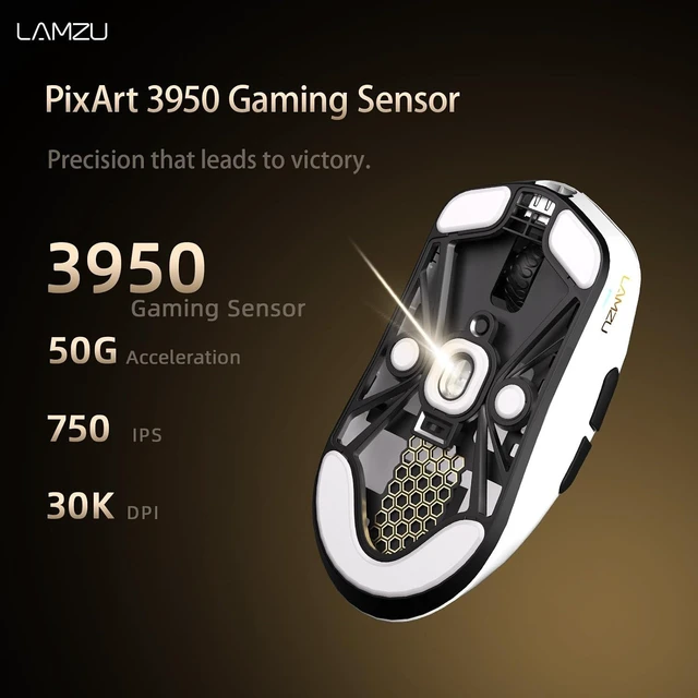 Alt view image 5 of 7 - Maya X Wireless Gaming Mouse, Ultra Lightweight 47g, Optical Switch, Maximum 30000 DPI, Symmetrical, MCU Nordic 52840, Dust-Proof Encoder, PAW3950 Sensor(Larger Maya) (White)