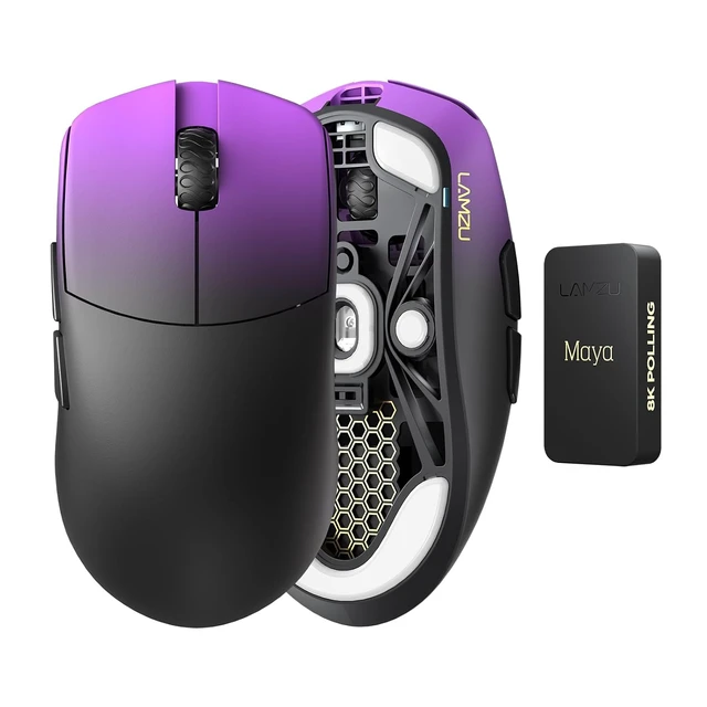 Main image of Maya Champion Edition Wireless Gaming Mouse, Ultra-Lightweight 45g, Optical Switch, Golden TTC Dust-Proof Encoder, Pixart PAW 3950 IC, 8K Compatible, for Small Hand Users(Purple Shadow)