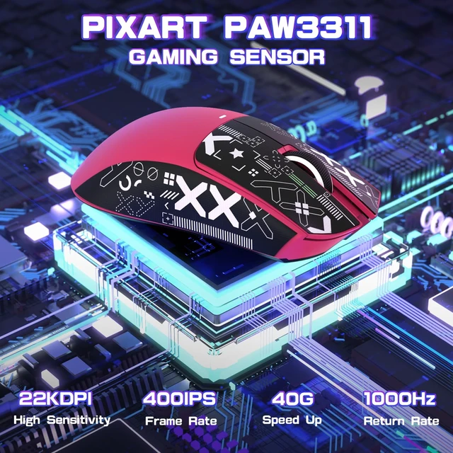 Alt view image 4 of 7 - X11 SE Ultra-Light Wireless Gaming Mouse, Berry Red&Sticker
