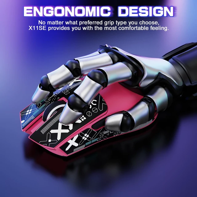Alt view image 6 of 7 - X11 SE Ultra-Light Wireless Gaming Mouse, Berry Red&Sticker
