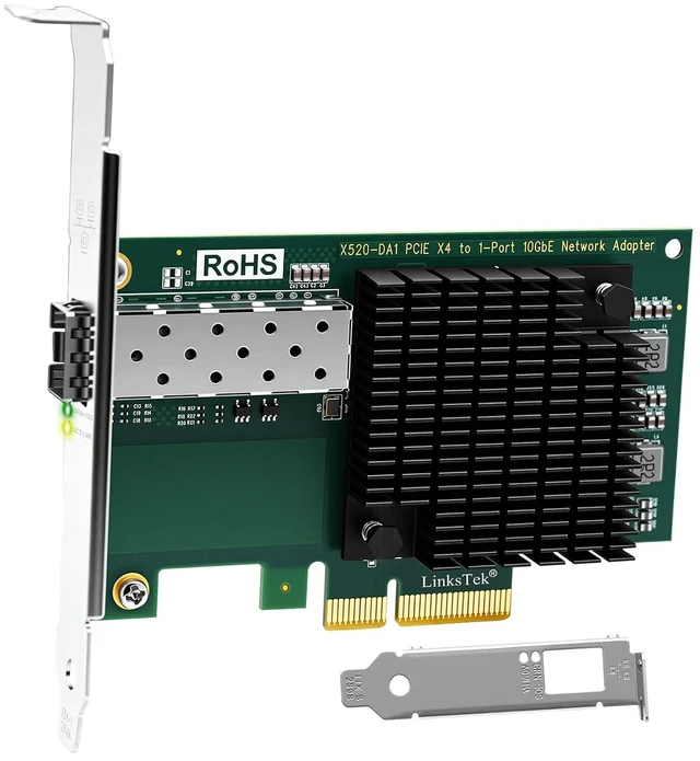 Main image of 10Gb/s SFP+ Fiber Port Ethernet Adapter for NAS & Desktop PCs. PCIE x4 Interface to 10Gb/s SFP+ Fiber Port NIC Card for Gaming, Intel 82599ES 10GbE Ethernet Controller (X520-DA1)
