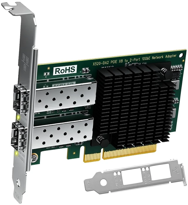 Main image of 2X 10Gb/s SFP+ Fiber Ports Converged Ethernet Adapter for Servers, and Desktop PCs. PCIE x8 Interface to Dual 10GbE SFP+ Ports NIC Card, Intel 82599ES 10GbE Ethernet Controller (X520-DA2)