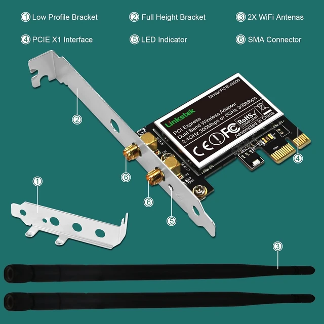 Alt view image 6 of 7 - PCIE-N600 Wireless N 600Mbps (2.4GHz 300Mbps and 5GHz 300Mbps) PCIE WiFi Adapter, PCIE WiFi Card, QUALCOMM Atheros AR946X Wireless Network Adapter for Windows 10 8.1 8 7 XP Desktop PCs