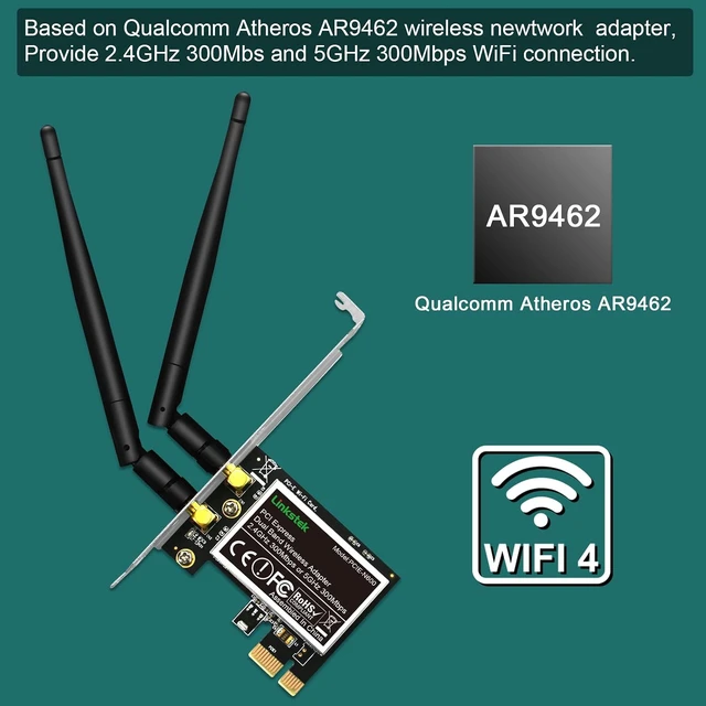 Alt view image 2 of 7 - PCIE-N600 Wireless N 600Mbps (2.4GHz 300Mbps and 5GHz 300Mbps) PCIE WiFi Adapter, PCIE WiFi Card, QUALCOMM Atheros AR946X Wireless Network Adapter for Windows 10 8.1 8 7 XP Desktop PCs