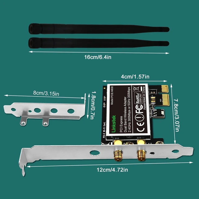 Alt view image 7 of 7 - PCIE-N600 Wireless N 600Mbps (2.4GHz 300Mbps and 5GHz 300Mbps) PCIE WiFi Adapter, PCIE WiFi Card, QUALCOMM Atheros AR946X Wireless Network Adapter for Windows 10 8.1 8 7 XP Desktop PCs