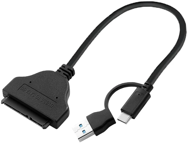 Main image of 2-in-1 SATA to USB Cable 0.75ft, USB-C/USB-A 3.0 to SATA III Hard Driver Adapter Compatible for 2.5 inch HDD and SSD External Converter(23cm)
