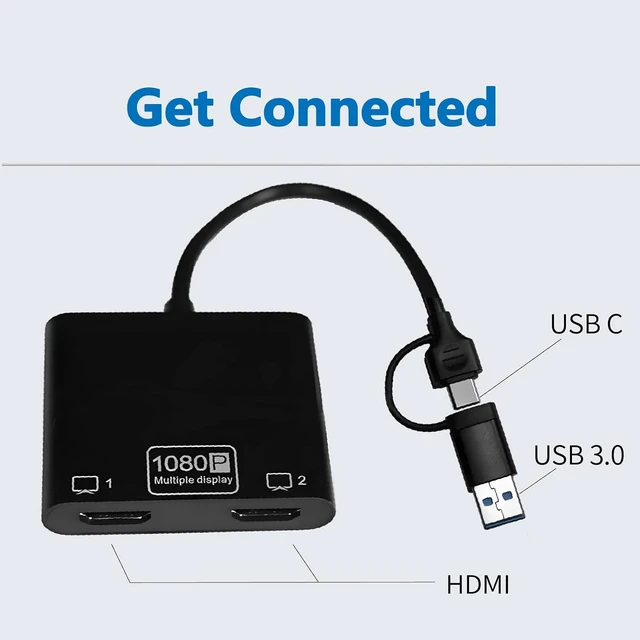 Alt view image 2 of 7 - USB to Dual HDMI Adapter, Type-A/USB C to HDMI Multiple Monitors Converter