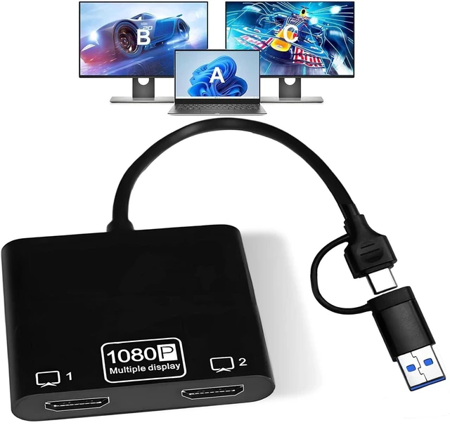 Main image of USB to Dual HDMI Adapter, Type-A/USB C to HDMI Multiple Monitors Converter