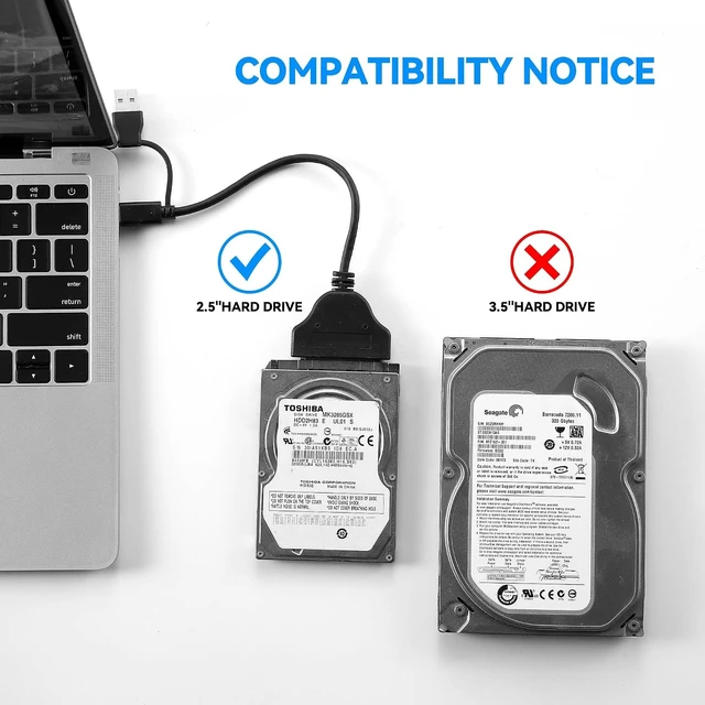 Alt view image 4 of 7 - 2-in-1 SATA to USB Cable 0.75ft, USB-C/USB-A 3.0 to SATA III Hard Driver Adapter Compatible for 2.5 inch HDD and SSD External Converter(23cm)