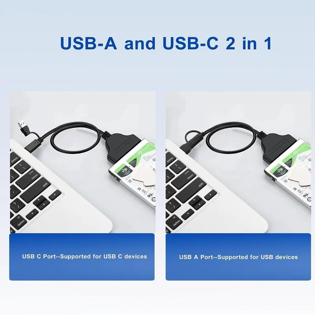 Alt view image 3 of 6 - SATA to USB Cable 3.2ft, 2-in-1 USB-C/USB-A 3.0 to SATA III Hard Driver Adapter Compatible for 2.5 inch HDD and SSD (100cm)
