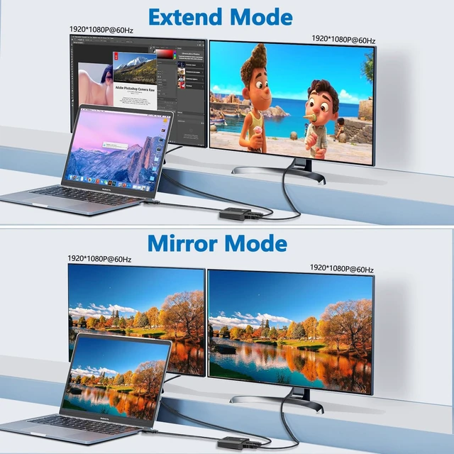 Alt view image 5 of 7 - USB to Dual HDMI Adapter, Type-A/USB C to HDMI Multiple Monitors Converter
