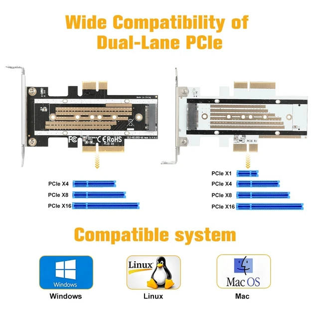 Alt view image 4 of 7 - M.2 NVMe SSD to PCIe X16/X8/X4/X1 Adapter Card, PCIe to M.2