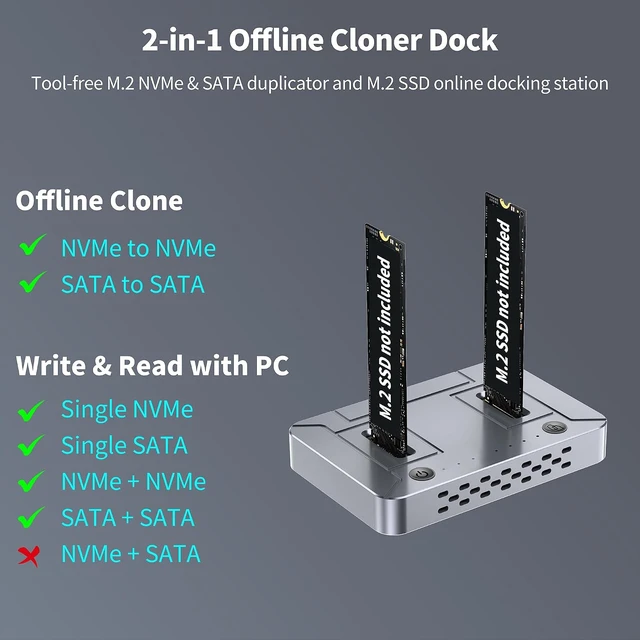 Alt view image 2 of 7 - M.2 SSD Duplicator Dock, 20Gbps USB C Dual Bay Cloner, Aluminum Alloy Housing with Cooling Fan, Offline Clone/Data Transfer for NVMe SATA M.2 2230/2242/2260/2280 SSD
