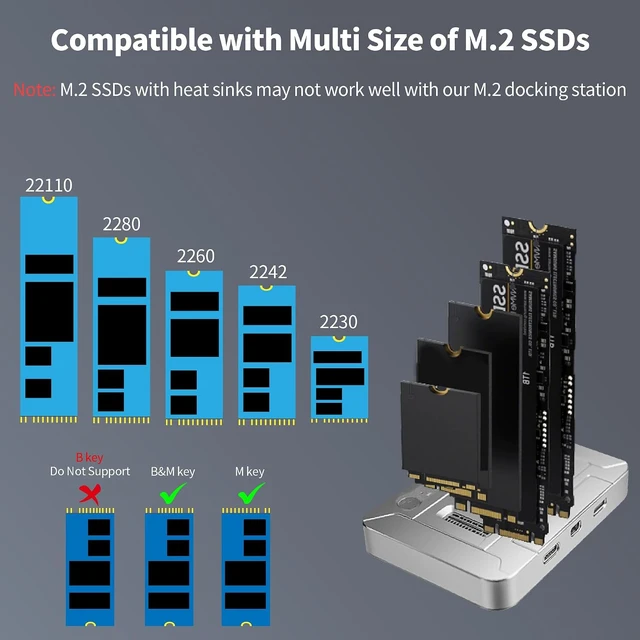 Alt view image 4 of 7 - M.2 SSD Duplicator Dock, 20Gbps USB C Dual Bay Cloner, Aluminum Alloy Housing with Cooling Fan, Offline Clone/Data Transfer for NVMe SATA M.2 2230/2242/2260/2280 SSD