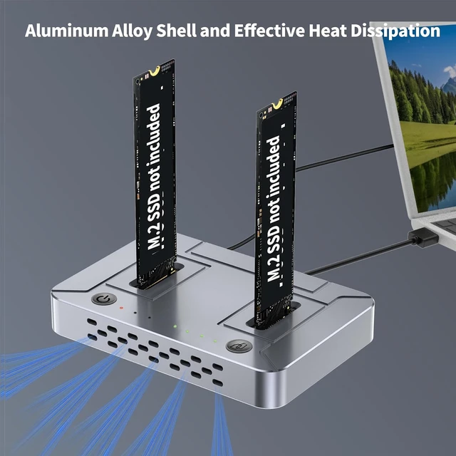 Alt view image 6 of 7 - M.2 SSD Duplicator Dock, 20Gbps USB C Dual Bay Cloner, Aluminum Alloy Housing with Cooling Fan, Offline Clone/Data Transfer for NVMe SATA M.2 2230/2242/2260/2280 SSD