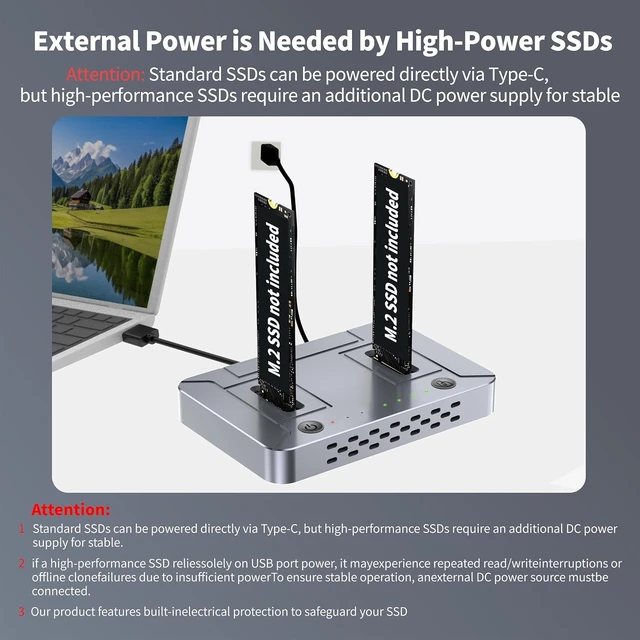 Alt view image 5 of 7 - M.2 SSD Duplicator Dock, 20Gbps USB C Dual Bay Cloner, Aluminum Alloy Housing with Cooling Fan, Offline Clone/Data Transfer for NVMe SATA M.2 2230/2242/2260/2280 SSD