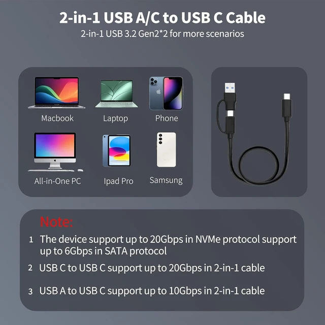 Alt view image 7 of 7 - M.2 SSD Duplicator Dock, 20Gbps USB C Dual Bay Cloner, Aluminum Alloy Housing with Cooling Fan, Offline Clone/Data Transfer for NVMe SATA M.2 2230/2242/2260/2280 SSD