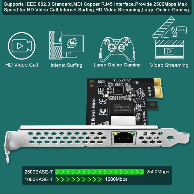 Alt view image 3 of 7 - PCIE-I225 PCE x1 Interface to 2.5GbE RJ45 Ports Network Adapter for Windows 11, 10 64bit and Windows Server 2019, 2022, Intel I225V Ethernet Controller, 2.5GbE PCIE NIC Card