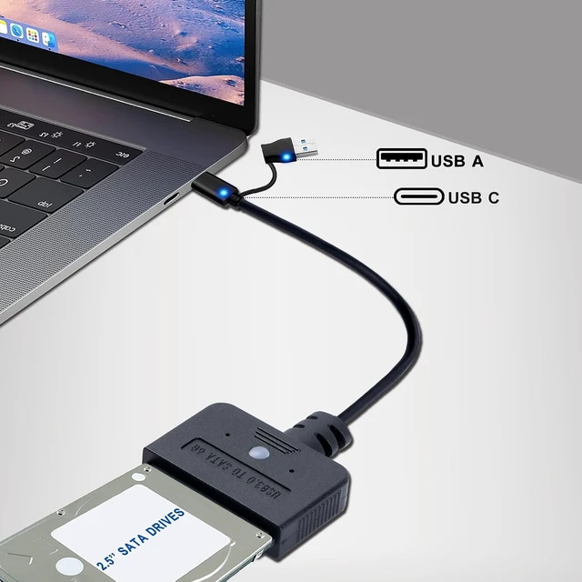 Alt view image 3 of 7 - 2-in-1 SATA to USB Cable Adapter, Black, Data Transfer Adapter for 2.5'' Inch SATA Hard Drive Connection