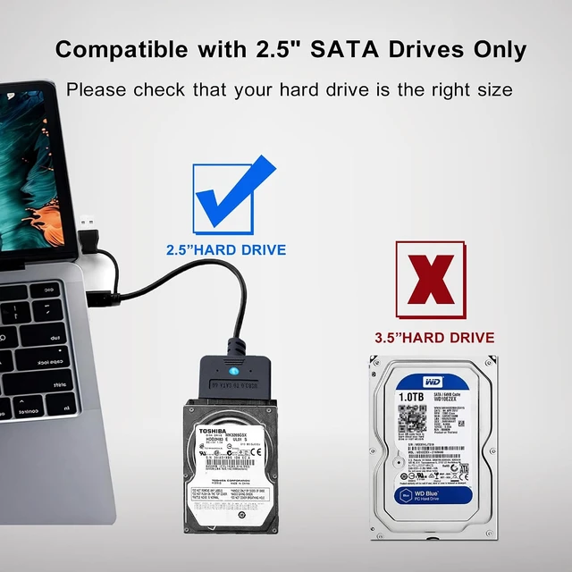 Alt view image 4 of 7 - 2-in-1 SATA to USB Cable Adapter, Black, Data Transfer Adapter for 2.5'' Inch SATA Hard Drive Connection