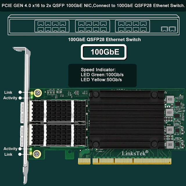 Alt view image 4 of 7 - CX516A Dual 100Gb/s QSFP28 Ports Intelligent RDMA Ethernet Adapter for Web 2.0, Cloud and Storage Servers, Mellanox ConnectX-5 EX MT28808A0 Ethernet Controller, 2X 100GbE PCIE Gen 4.0 x16 NIC Card