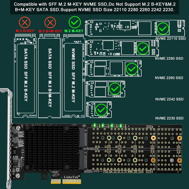 Alt view image 3 of 7 - PCIE-PEX8747M4 PCIE 3.0 x4 Interface to 4-Port NVME M.2 SSD Expansion Card for Desktop PCs, Broadcom PLX PEX8747 PCIE Gen 3.0 Switch, 32Gb/s Bandwidth, On-Card PCIE Bifurcation, for Storage & Boot