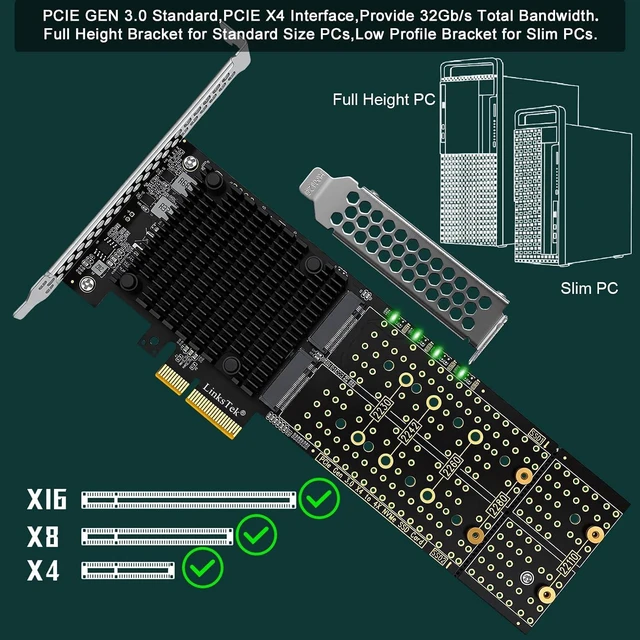 Alt view image 7 of 7 - PCIE-PEX8747M4 PCIE 3.0 x4 Interface to 4-Port NVME M.2 SSD Expansion Card for Desktop PCs, Broadcom PLX PEX8747 PCIE Gen 3.0 Switch, 32Gb/s Bandwidth, On-Card PCIE Bifurcation, for Storage & Boot
