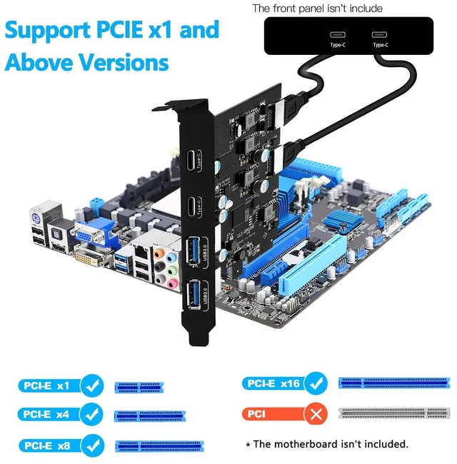 Alt view image 2 of 7 - 6 Ports USB PCIE Card (2X Type-E,2X USB 3.0-C, 2X USB A) PCI Express Cards