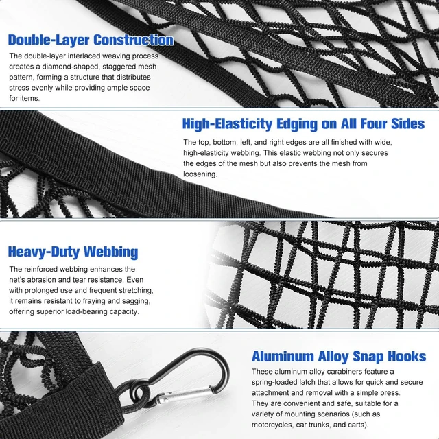 Alt view image 4 of 7 - Motorcycle Cargo Net, 14"X14" High-Elastic Double Layer Bungee Net