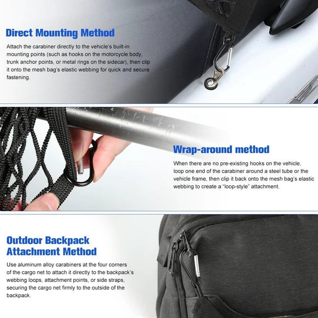 Alt view image 5 of 7 - Motorcycle Cargo Net, 14"X14" High-Elastic Double Layer Bungee Net
