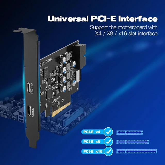 Alt view image 2 of 7 - 10Gbps PCIE USB C Card 4-Ports 2X Type-C, with Internal Type E and 19 Pin