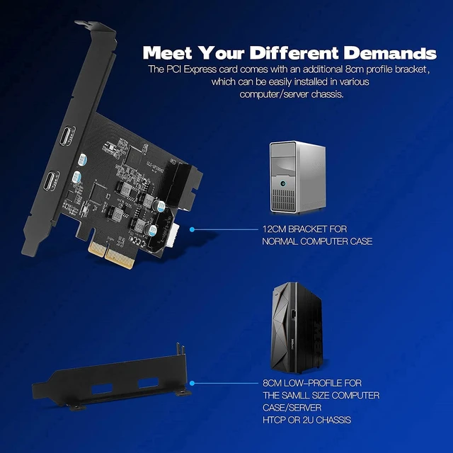 Alt view image 5 of 7 - 10Gbps PCIE USB C Card 4-Ports 2X Type-C, with Internal Type E and 19 Pin
