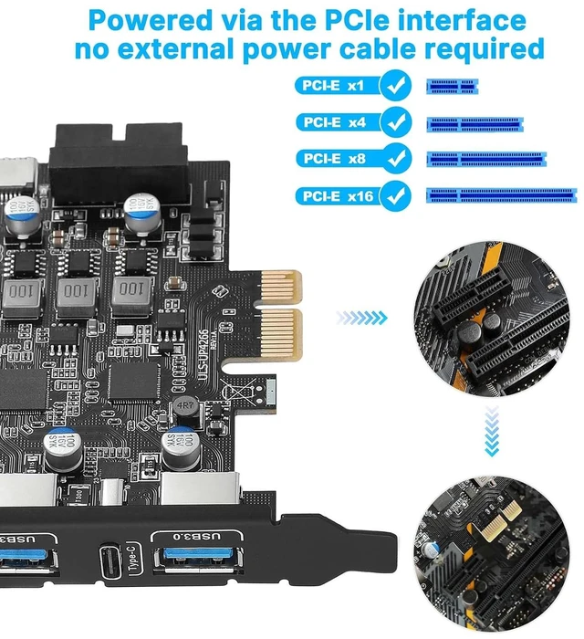 Alt view image 3 of 7 - 6-Ports USB 3.0 PCIe Card (2X USB A-2X Type-C), with 19 Pin/Type E(A-Key)
