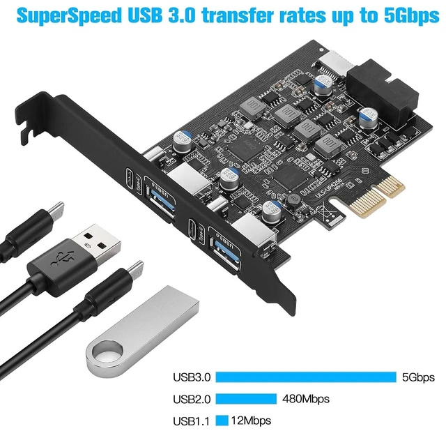 Alt view image 4 of 7 - 6-Ports USB 3.0 PCIe Card (2X USB A-2X Type-C), with 19 Pin/Type E(A-Key)