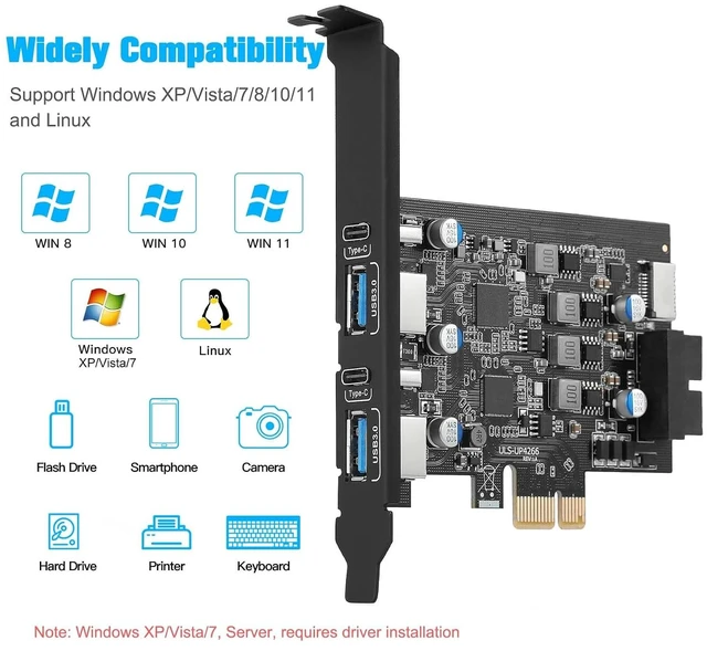 Alt view image 6 of 7 - 6-Ports USB 3.0 PCIe Card (2X USB A-2X Type-C), with 19 Pin/Type E(A-Key)