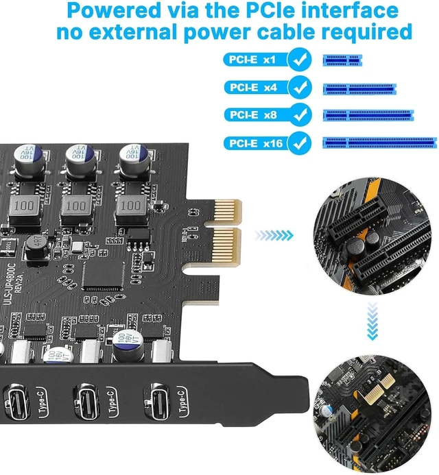 Alt view image 3 of 7 - 4-Ports PCIe USB 3.0 5Gbps Expansion Card (4X Type-C)