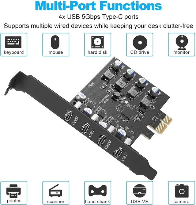 Alt view image 5 of 7 - 4-Ports PCIe USB 3.0 5Gbps Expansion Card (4X Type-C)