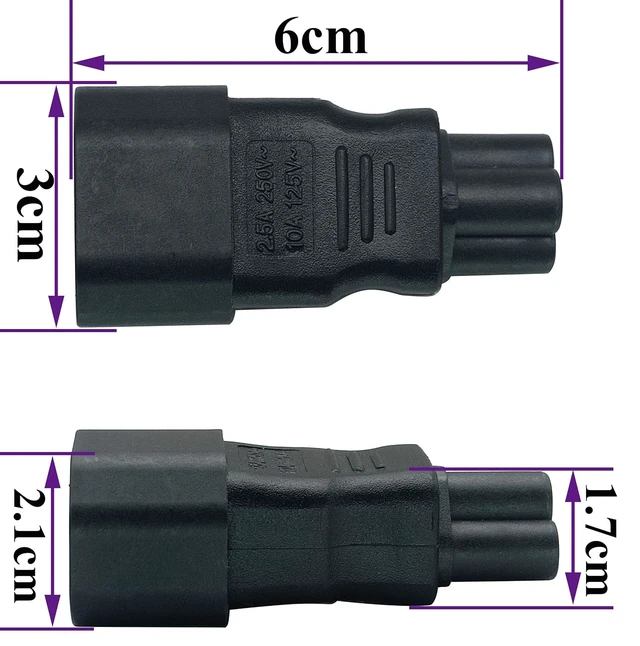 Alt view image 2 of 7 - IEC 320 C14 to C5 AC Adapter, 10A 125V IEC 3Pole Male to Mickey Mouse 3Pole Female Power Adapter,C5 to C14 AC Converter for Mickey Mouse Laptop Receptacle Converter (2 Pack-C5 to C14)