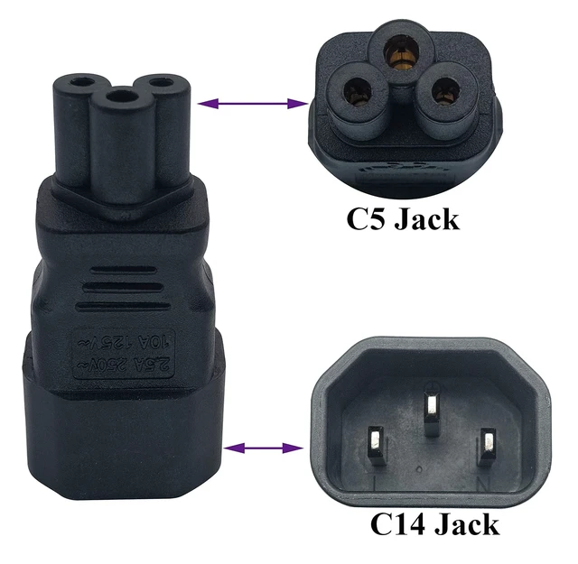 Alt view image 3 of 7 - IEC 320 C14 to C5 AC Adapter, 10A 125V IEC 3Pole Male to Mickey Mouse 3Pole Female Power Adapter,C5 to C14 AC Converter for Mickey Mouse Laptop Receptacle Converter (2 Pack-C5 to C14)