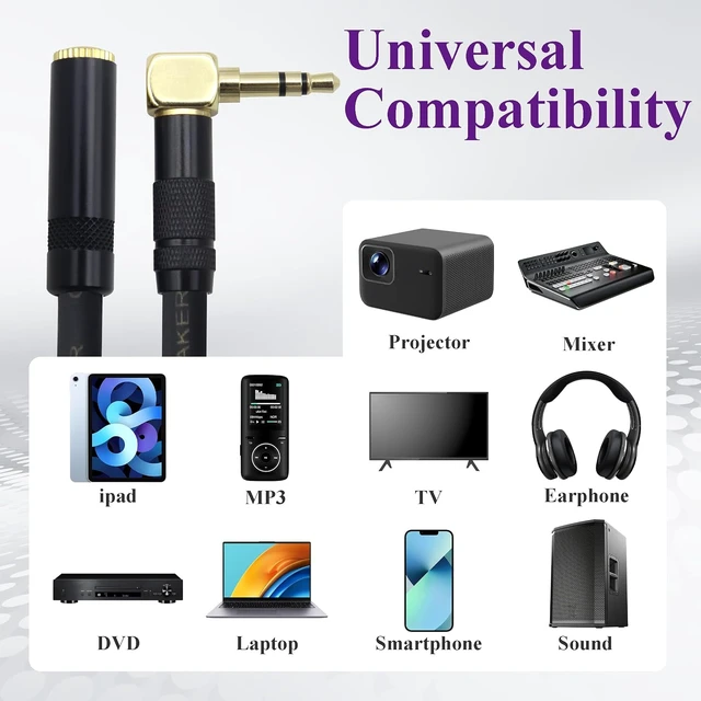 Alt view image 7 of 7 - (1M/3Ft 90 Degree 3.5mm Aux Cord Metal Casing Right Angle TRS 3 Pole 1/8 3.5mm Female to Male Stereo Audio Cord for for Phone,Laptop,Tablets,Headphones,Cars and More.(Black-M/F)