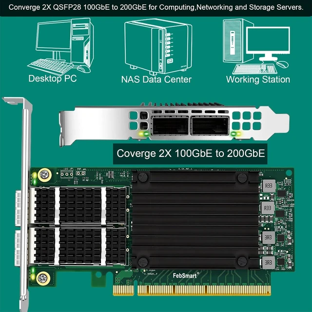 Alt view image 6 of 7 - PCIE GEN 4.0 X16 to 2X 100GbE QSFP28 Fiber Ports Intelligent RDMA Ethernet Adapter for HPC, Storage and Virtualization, Mellanox ConnectX-5 EX MT28808A0 2X QSFP28 100Gb/s Ethernet Controller (CX516A)