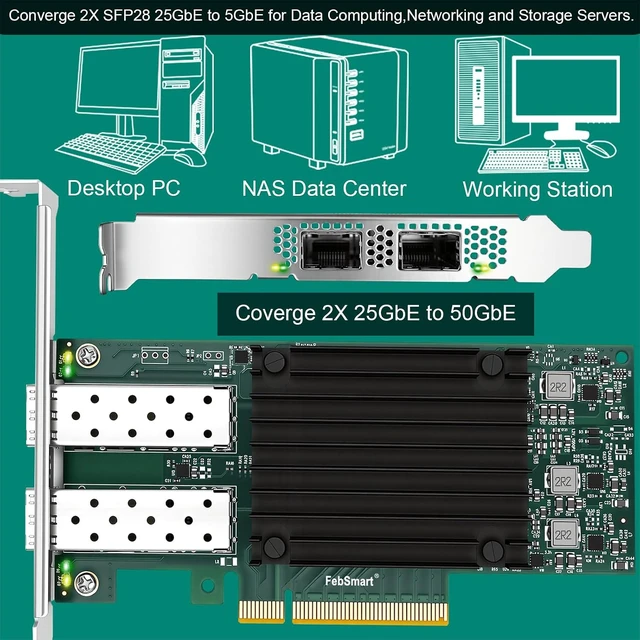 Alt view image 6 of 7 - PCIE GEN 3.0 X8 to 2X 25GbE SFP28 Optical Ports Intelligent RDMA Converged Ethernet Adapter for HPC, Storage and Virtualization, Mellanox ConnectX-4 Lx MT27711A0 25Gb/s Ethernet Controller (CX4121A)