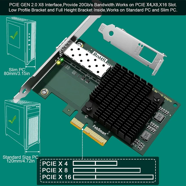 Alt view image 6 of 7 - PCIE X4 Interface to 10GbE SFP+ Optical Port Network Adapter for Desktop PC, Intel 82599ES 10Gb/s Ethernet Controller, 10GbE PCIE NIC Card for Gaming, 10Gb/s SFP+ LAN Adapter for Storage (X520-DA1)
