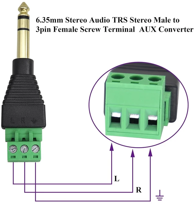 Alt view image 3 of 7 - (1/4" TRS Audio Screw Terminal Block Adapter, 6.35mm Male to 3 Pin/Way Female Bolt Screw Terminals Jack,6.35 mm DIY Audio Solderless Connector for Electric Bass,Amplifier/Amp,etc(5 Pack)