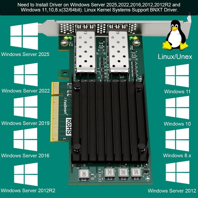 Alt view image 4 of 7 - PCIE GEN 3.0 X8 Interface to 2X 25GbE SFP28 Optical Ports Converged RDMA Network Adapter for HPC, Storage and Virtualization Servers, Broadcom BCM57414 2X 25Gb/s SFP28 Ethernet Controller (BCM57414)