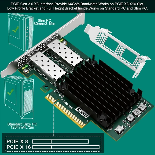Alt view image 7 of 7 - PCIE GEN 3.0 X8 Interface to 2X 25GbE SFP28 Optical Ports Converged RDMA Network Adapter for HPC, Storage and Virtualization Servers, Broadcom BCM57414 2X 25Gb/s SFP28 Ethernet Controller (BCM57414)