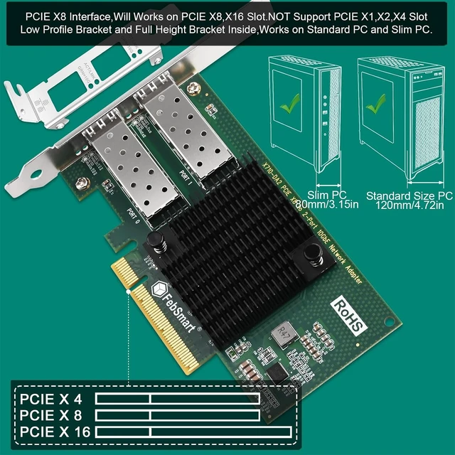 Alt view image 4 of 7 - PCIE X8 Interface to 2X 10GbE SFP+ Fiber Port Converged Ethernet Adapter, Intel Dual Port 10GbE Ethernet Controller X710-BM2, 2-Port 10GbE PCIE NIC Card, 2X 10GbE SFP+ LAN Adapter (X710-DA2)