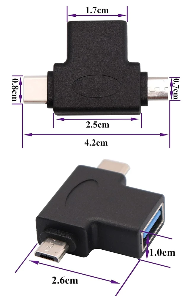 Alt view image 2 of 7 - 2in1 Micro USB 3.0 and Type C 2.0 OTG Adapter, USB 3.0 A Female to Micro USB + Type C 2.0 Male Converter (On The Go) for Android Smartphones,Flash,Drive,Mouse,Keyboard,ect. (2pack)