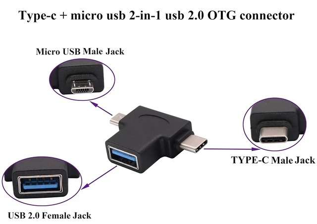 Alt view image 3 of 7 - 2in1 Micro USB 3.0 and Type C 2.0 OTG Adapter, USB 3.0 A Female to Micro USB + Type C 2.0 Male Converter (On The Go) for Android Smartphones,Flash,Drive,Mouse,Keyboard,ect. (2pack)